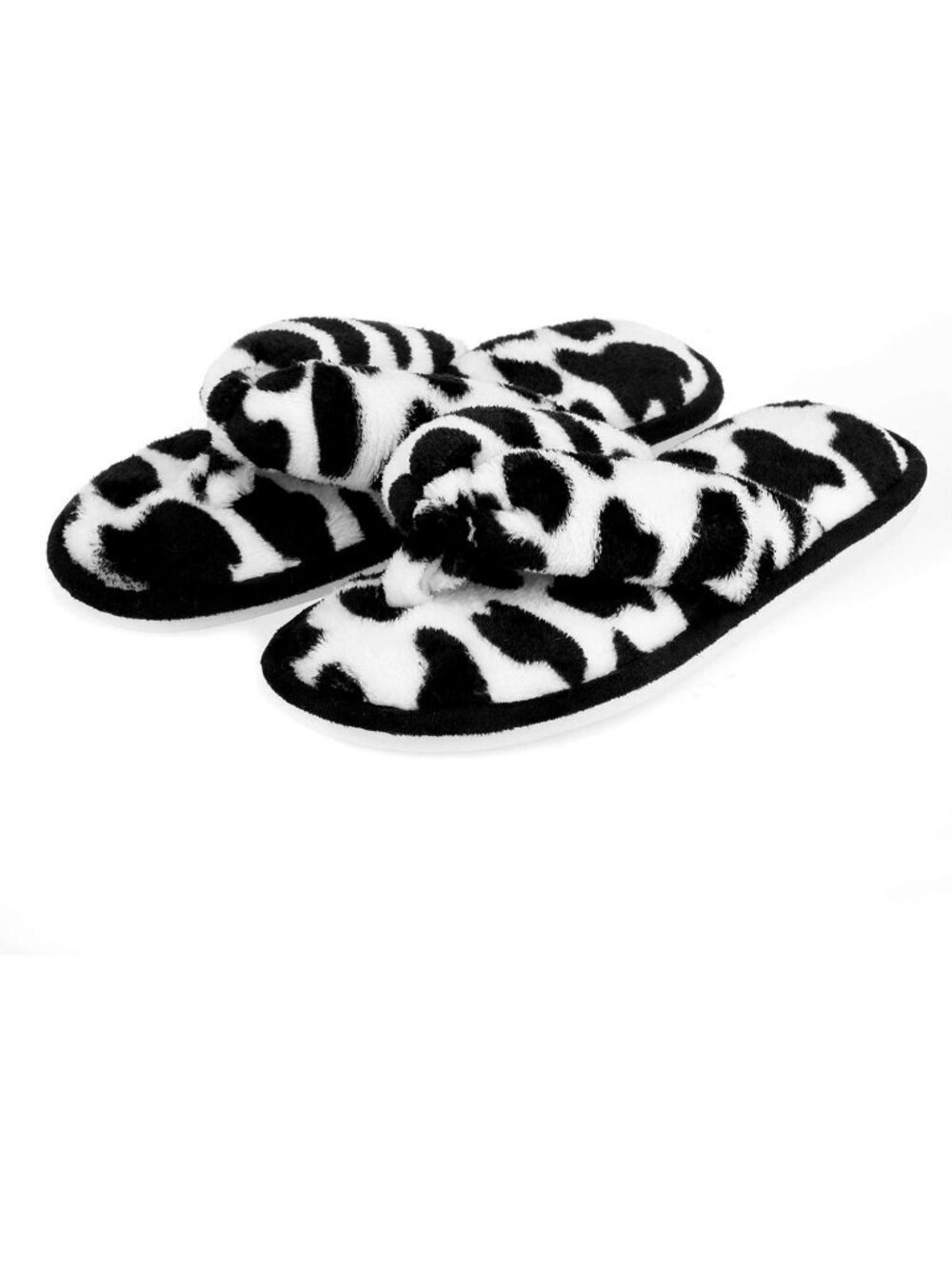 Womens Cow Print Indoor Memory Foam Soft Faux Fur Nonslip Open Toe Slipper Shoes